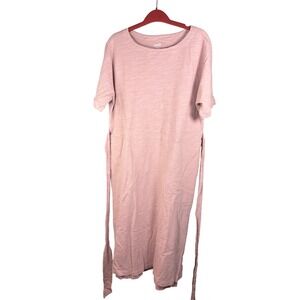 Duluth Trading Co Womens Pink Slub Knit Short Sleeve Tie Waist Midi Dress Size M